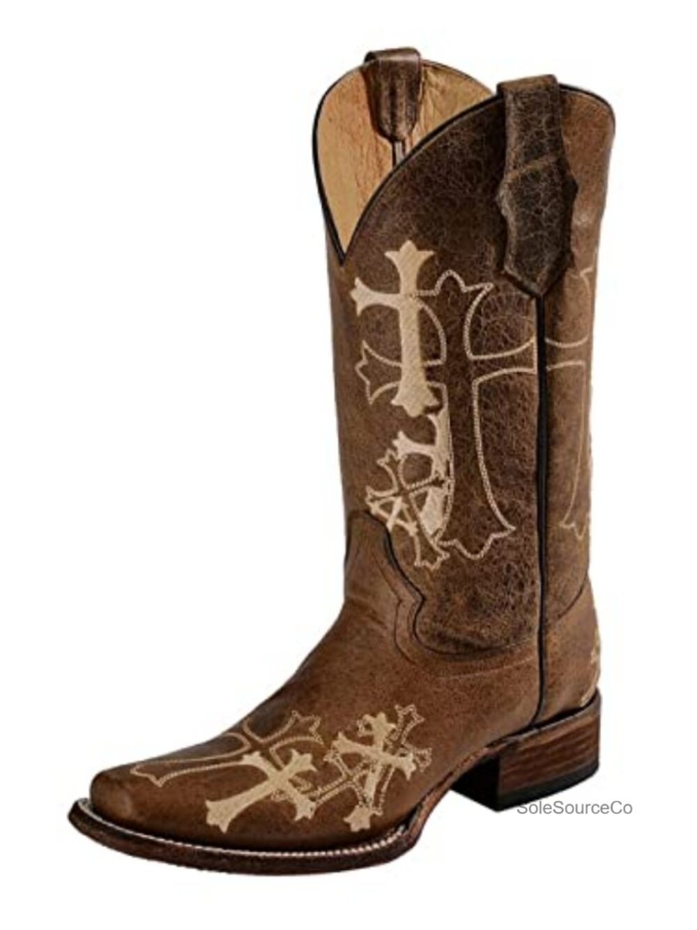 Embroidered Square Toe Leather Western Booties